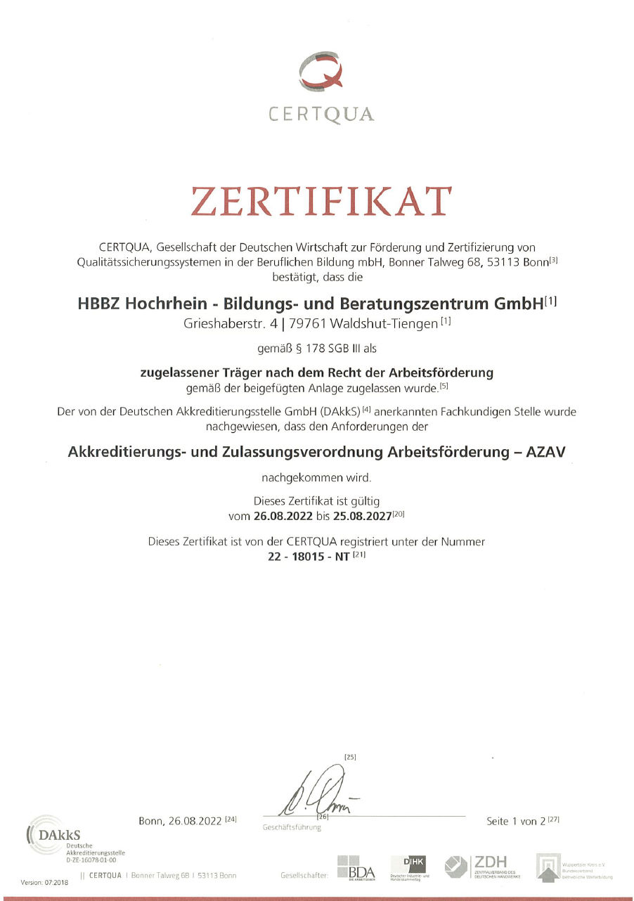 Zugelassen nach AZAV