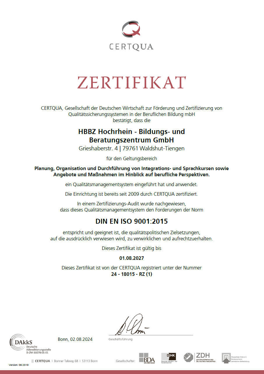 Zertifizierter Bildungsträger nach DIN EN ISO 9001:2008